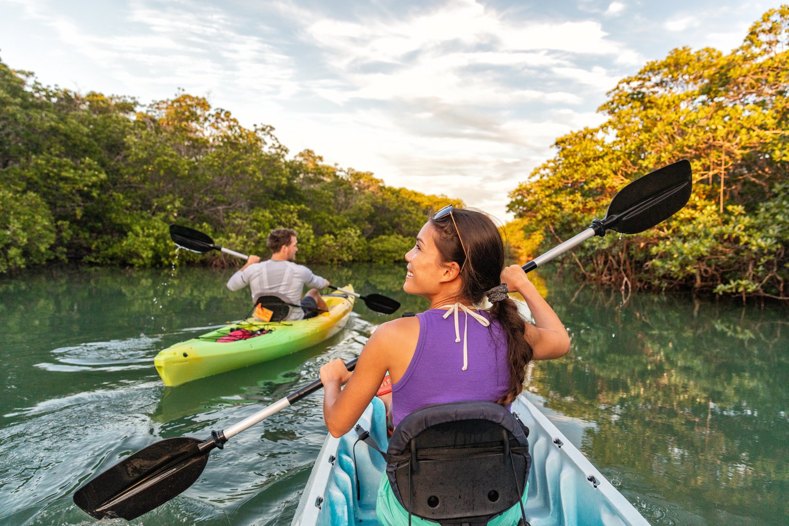 Couple Kayakers Touring the River of Islamorada